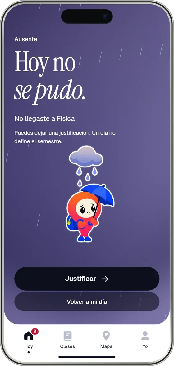 Pantalla Ausente: permite justificar la inasistencia.